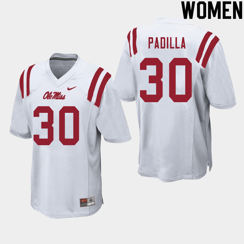 Mario Padilla Ole Miss Rebels NCAA Women's White #30 Stitched Limited College Football Jersey LWV1758WD